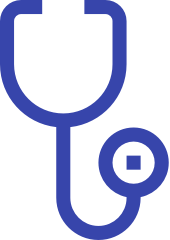 A blue stethoscope is shown on the black background.